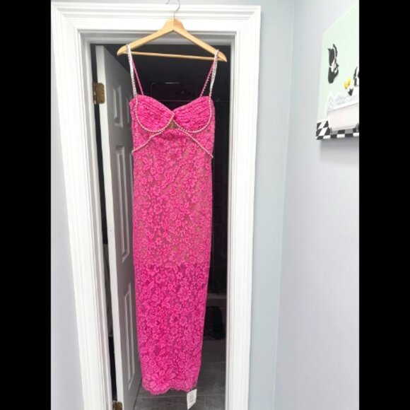 Self Portrait Dress Pink Corded Lace Midi Dress Size 8 Self Portrait Dress Pink Corded Lace Midi Dress Size 8